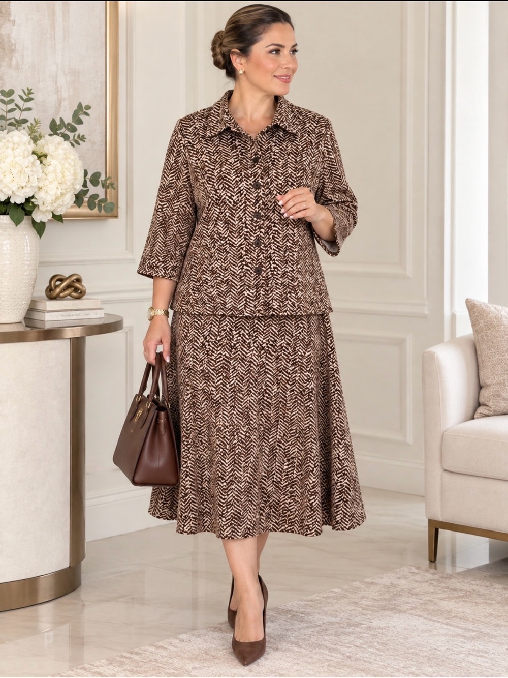 ✨ N Touch – Elegant 2-Piece Blouse & Flare Skirt Matching Set ✨
